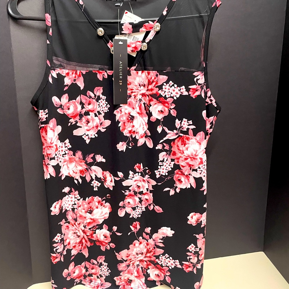 Brand New and Never Worn black and mauve:pink floral print shirt by Telier